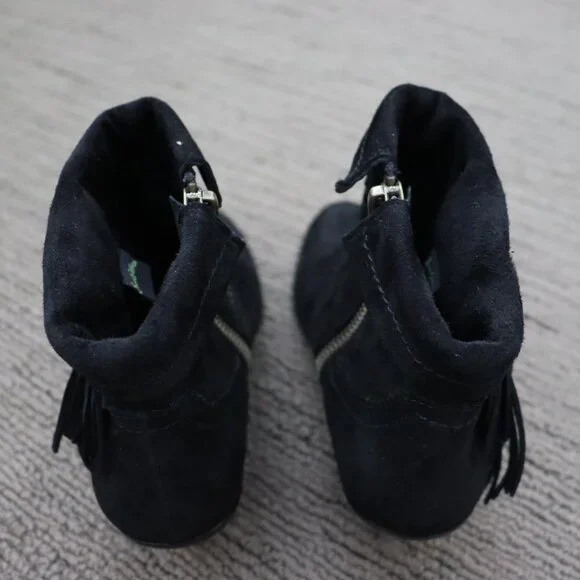 SAM EDELMAN Louie Black Suede Fringe Cowboy Bootie Size 7.5 - Picture 5 of 9